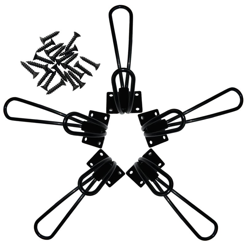YMAISS 5 Packs of Rustic Heavy Duty Double Coat Hooks,Vintage Wall Mounted Hangers,Metal Decorative Entryway Hat Hook Black Big, Farmhouse Shabby Chic Hanging Look with Screws Included - Image 2